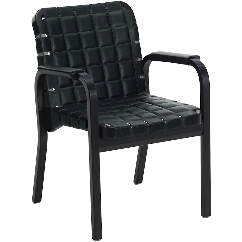 Armchair 45 Lepotuoli Mustalakattu pinta, Verhoilu pellavasta, Mustalakattu Koivu / Tikattu Nahka Musta