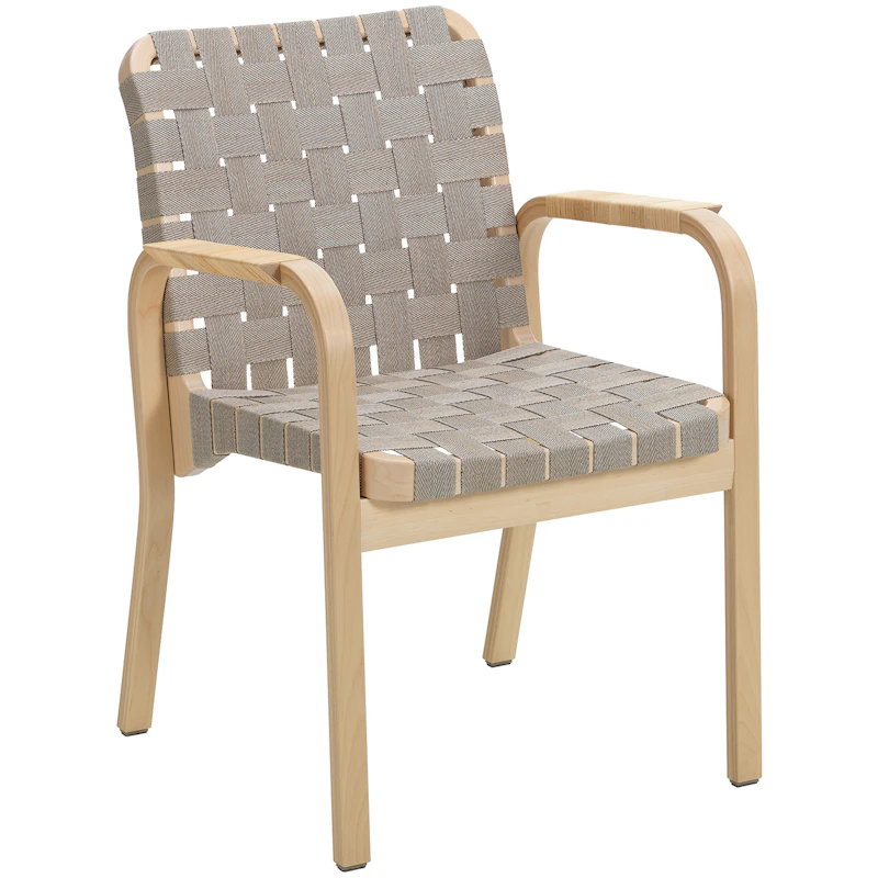 Armchair 45 Lepotuoli Mustalakattu pinta, Verhoilu pellavasta, Clear Lacquered Koivu / Luonnollinen Reunavahviste
