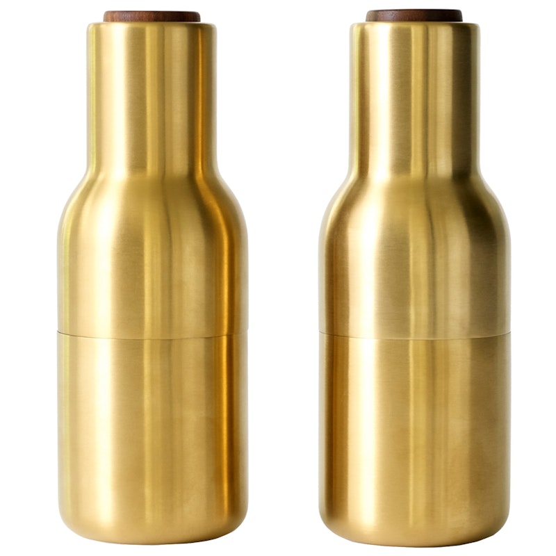 Bottle Grinder Maustemylly 2 kpl:n pakkaus, Brushed Brass / Saksanpähkinä