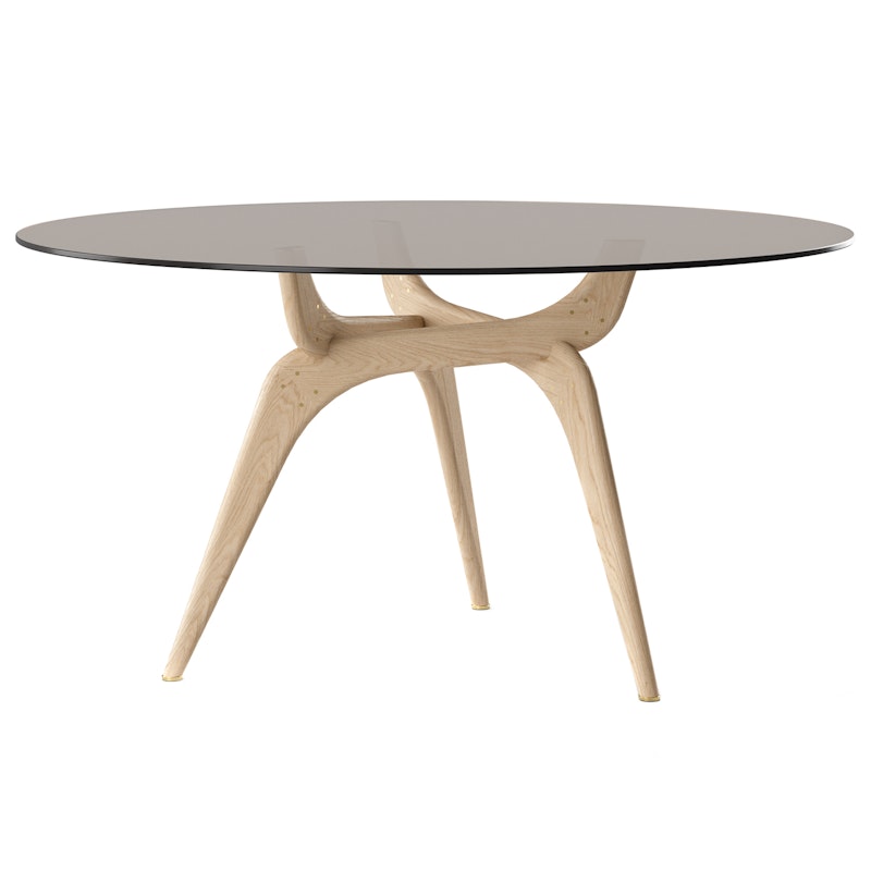 Triiio Ruokapöytä Ø135 cm, Käsittelemätön Tammi / Pronssilasi