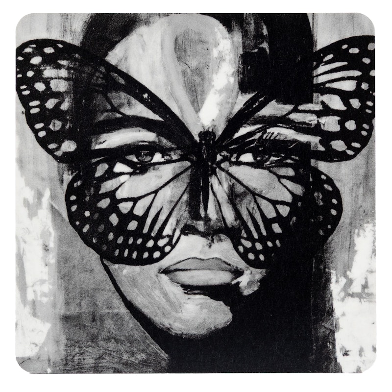 Golden Butterfly B&W Lasinalunen 9x9 cm, Musta / Valkoinen
