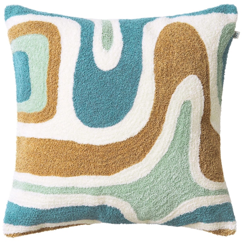 Godavari Tyynynpäällinen Silmukkanukkakangas 50x50 cm, Aqua / Hiekanvärinen