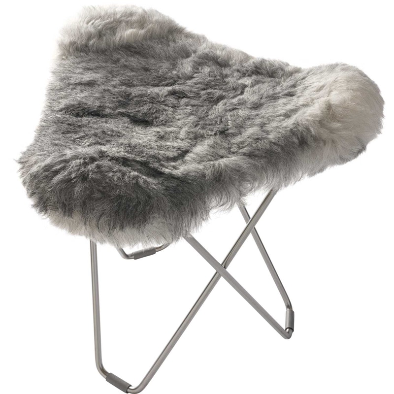 Flying Goose Iceland Stool, Shorn Grey/Chrome