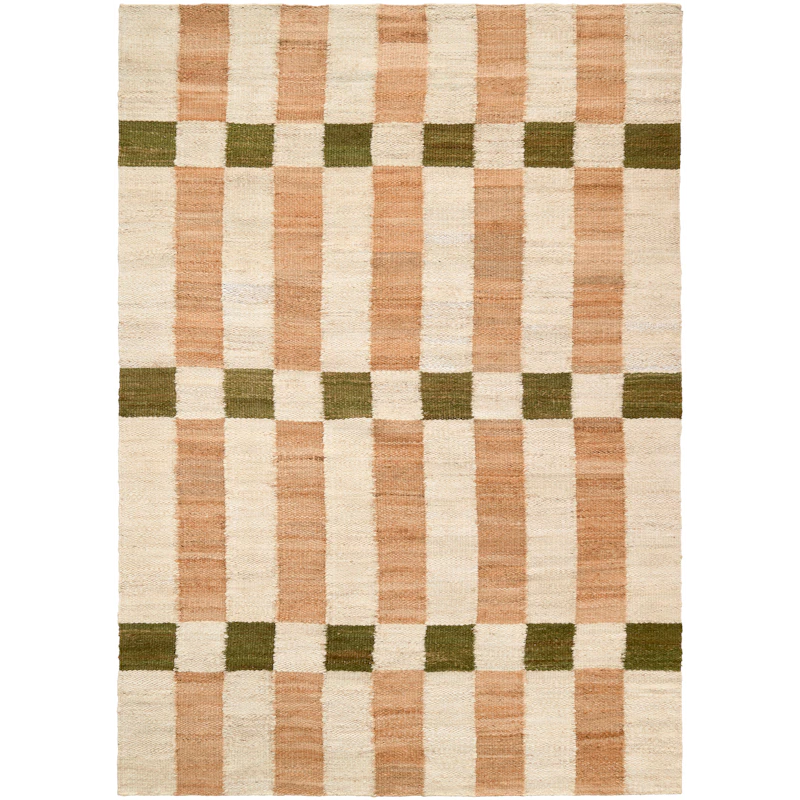 Checks Juuttimatto Luonnollinen / Vihreä, 180x270 cm