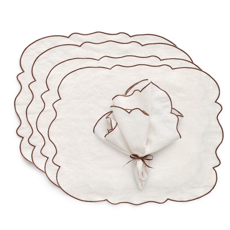 Gia Textile Set Placemat + Napkin 8-pack, White / Brown