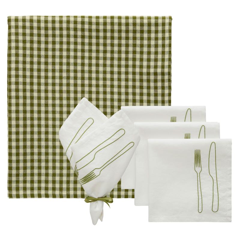 La Tavola / Oliva Tekstiilisarja 4 Servettiä + Pöytäliina, Olive / Vihreä