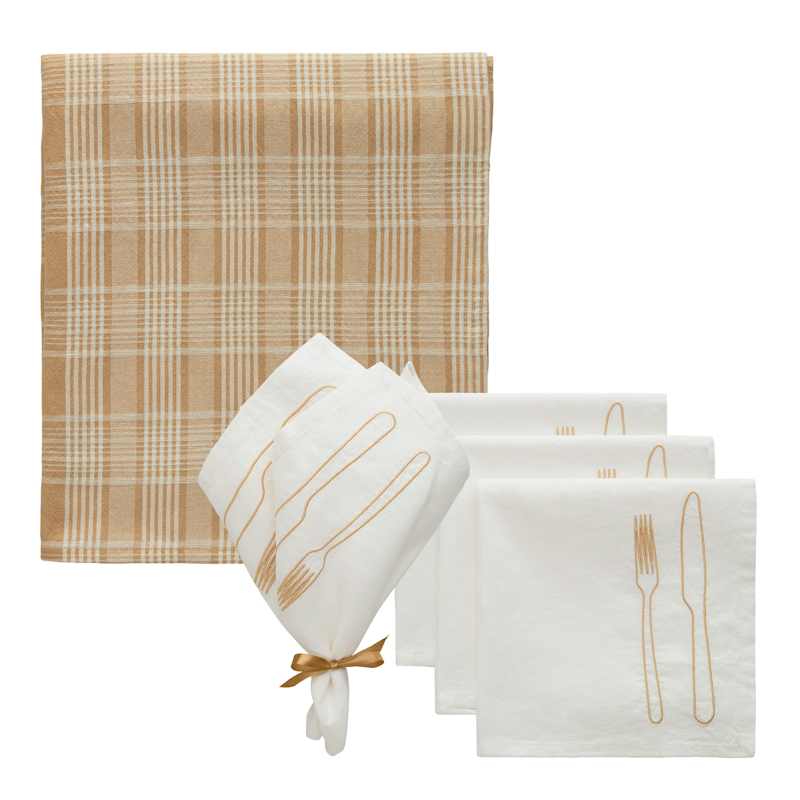 La Tavola / Rita Tekstiilisarja 4 Servettiä + Pöytäliina, Valkoinen / Beige / Latte