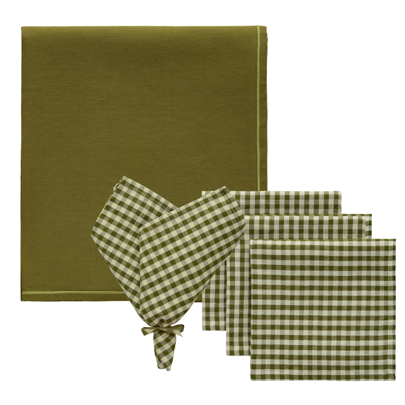 Oliva / Sienna Tekstiilisarja 4 Servettiä + Pöytäliina, Olive