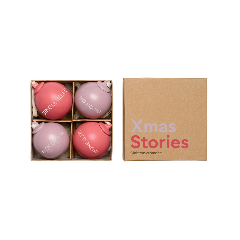 Xmas Stories Joulukuusenkoristeet 4 cm 4 kpl:n pakkaus, Pinkit