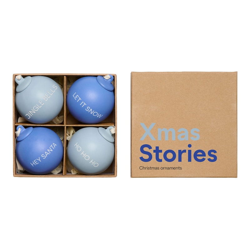 Xmas Stories Joulukuusenkoristeet 6 cm 4 kpl:n pakkaus, Siniset