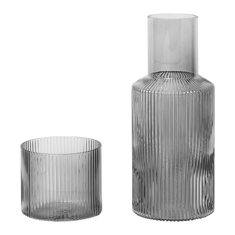 Ripple Small Carafe Set Karahvi Juomalasilla, Smoked Grey