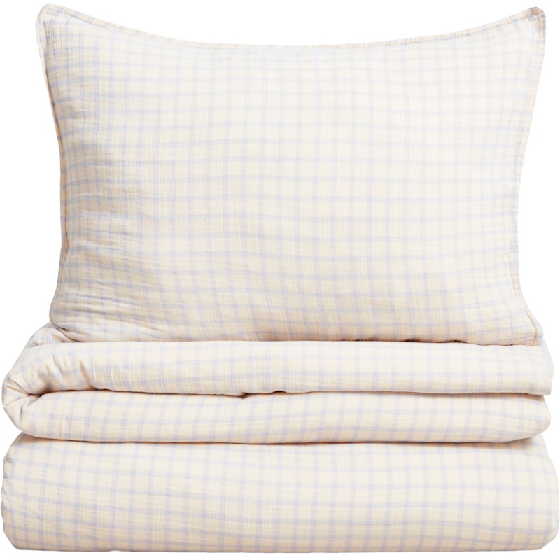 Gingham Sky Blue Muslin Vuodevaatteet, 150x210 + 50x60 cm