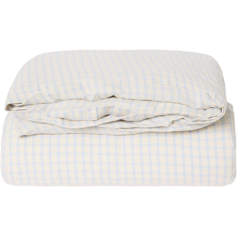 Gingham Sky Blue Muslin Duvet Cover Double, 220x240 cm