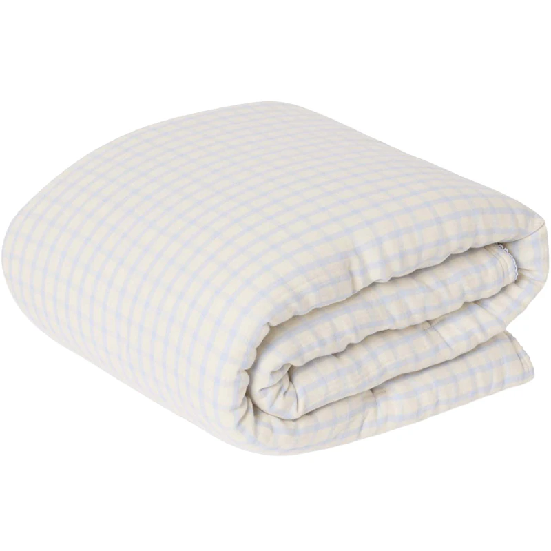 Gingham Sky Blue Muslin Täytepeitto, 100x140 cm