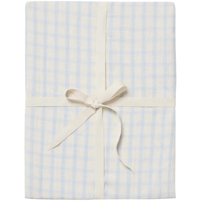 Gingham Sky Blue Muslin Fitted Sheet Double, 180x200 cm