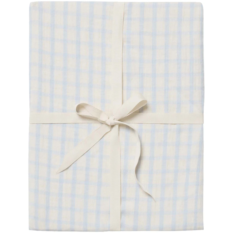 Gingham Sky Blue Muslin Fitted Sheet Junior, 60x120 cm