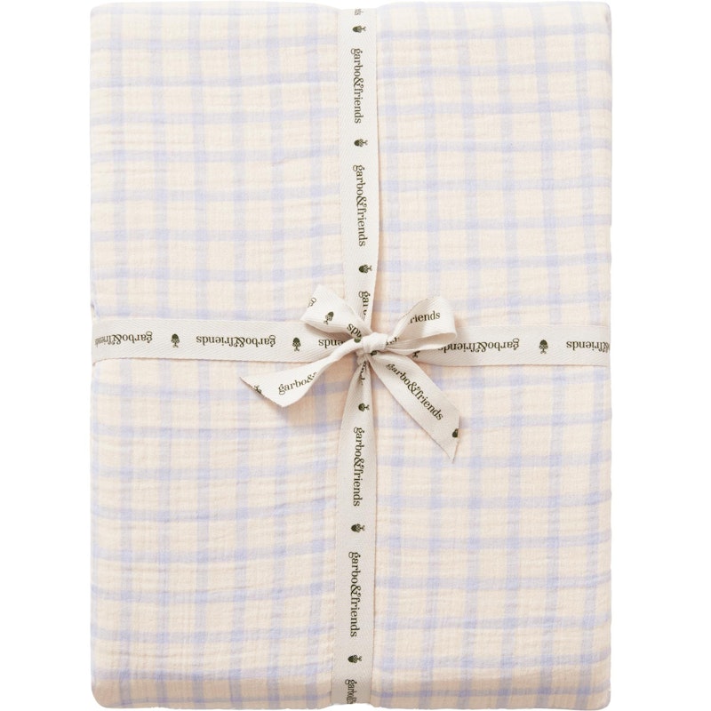 Gingham Sky Blue Muslin Muotoonommeltu Lakana Nuorten, 60x120 cm