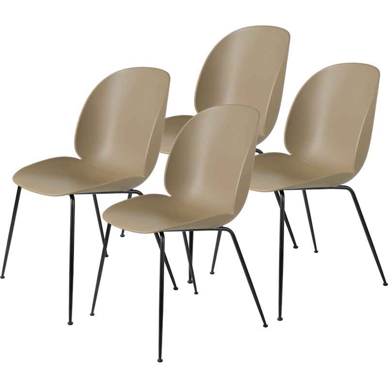 Beetle Dining Chair Unupholstered, Conic Base Black, Set Of 4, Pebble Brown