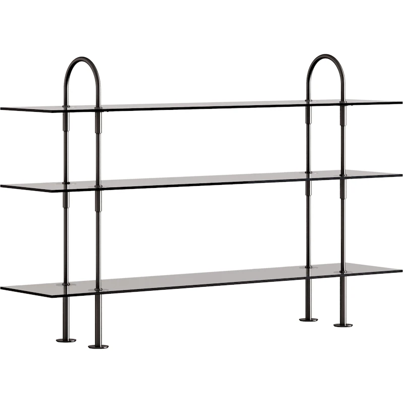 Keen Hyllyjärjestelmä 3 Hyllyllä 160 cm, Musta Messinki / Sävytetty Lasi