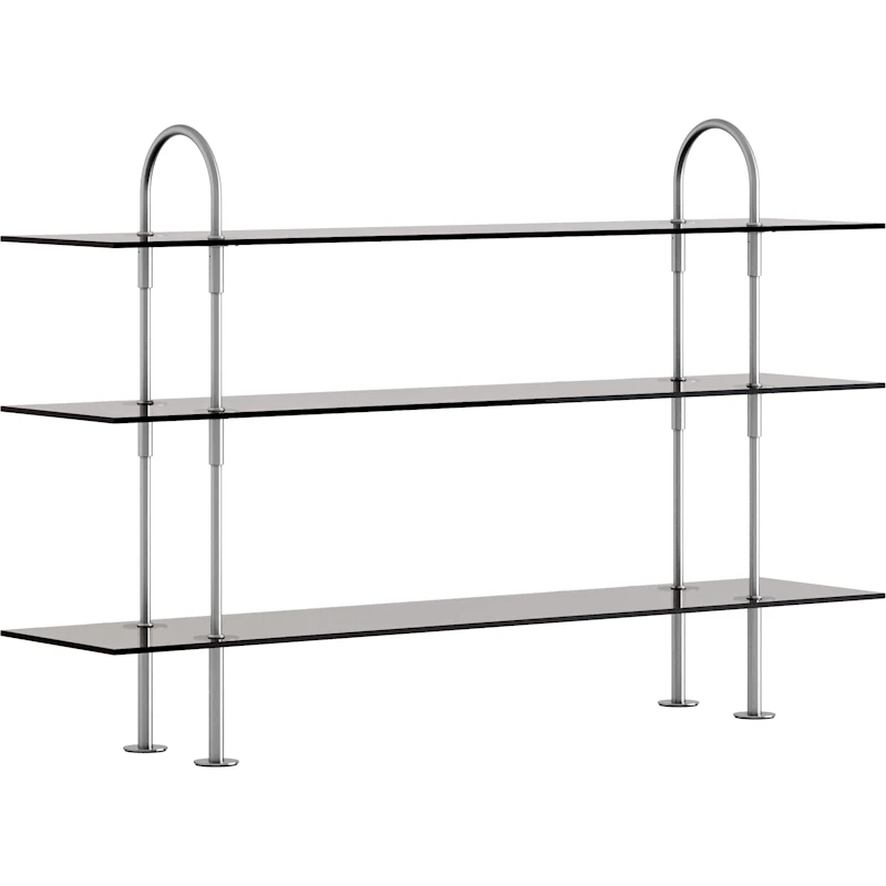 Keen Hyllyjärjestelmä 3 Hyllyllä 160 cm, Satiinikiillotettu Ruostumaton teräs / Sävytetty Lasi