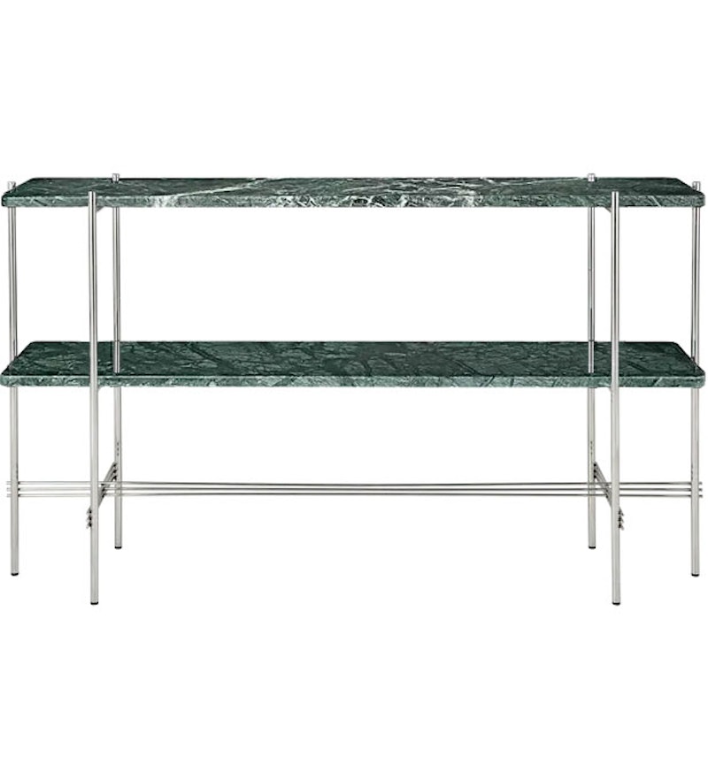 TS Console Sivupöytä 120x30x72 cm, Kiiltävä Teräs / Vihreä Guatemalanmarmori