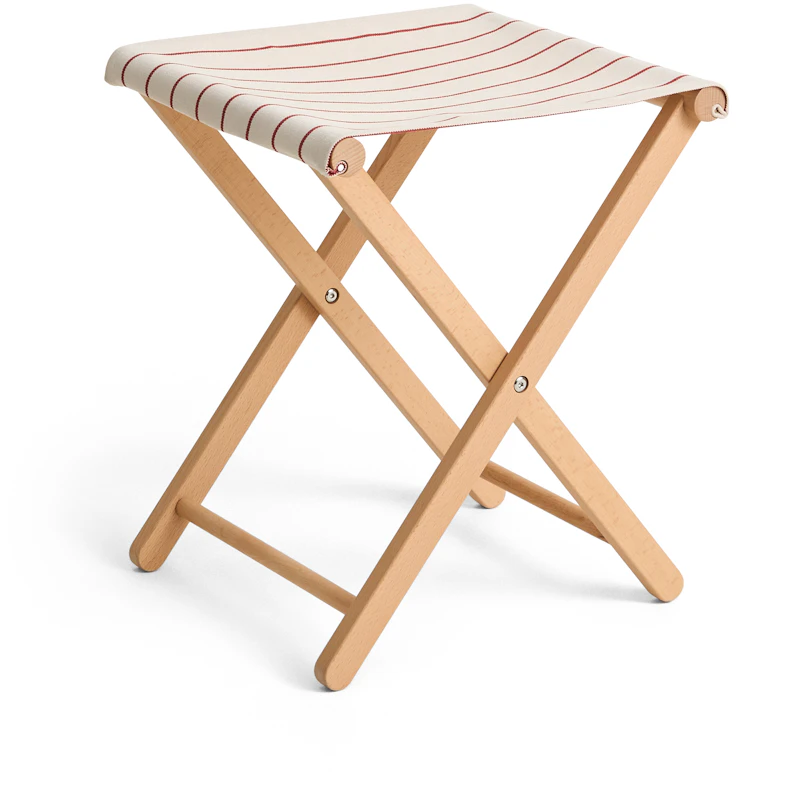 Outdoor Market Folding Stool, Beige With Red Stripe