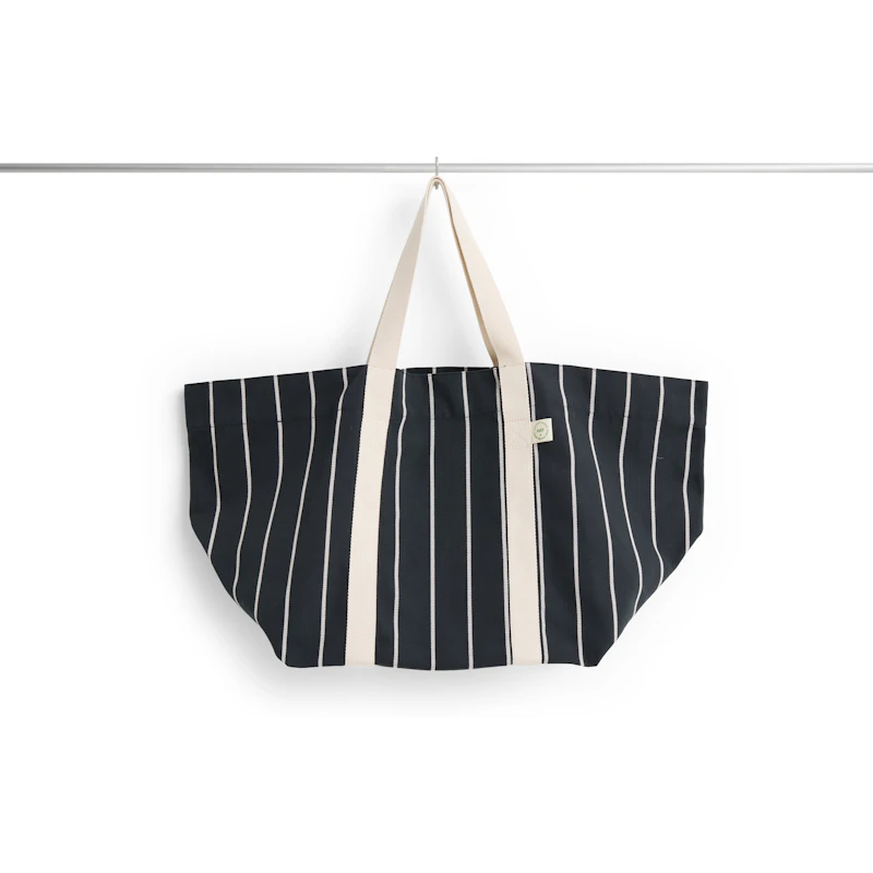 Outdoor Market Picnic Bag Medium, Black With Beige Stripe