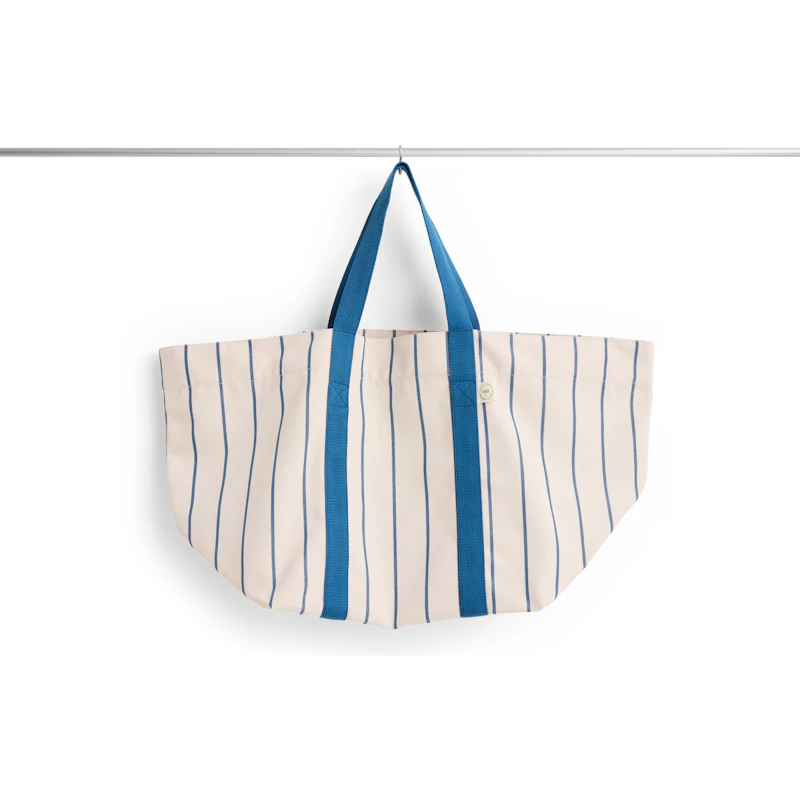 Outdoor Market Picnic Bag Medium, Beige With Blue Stripe