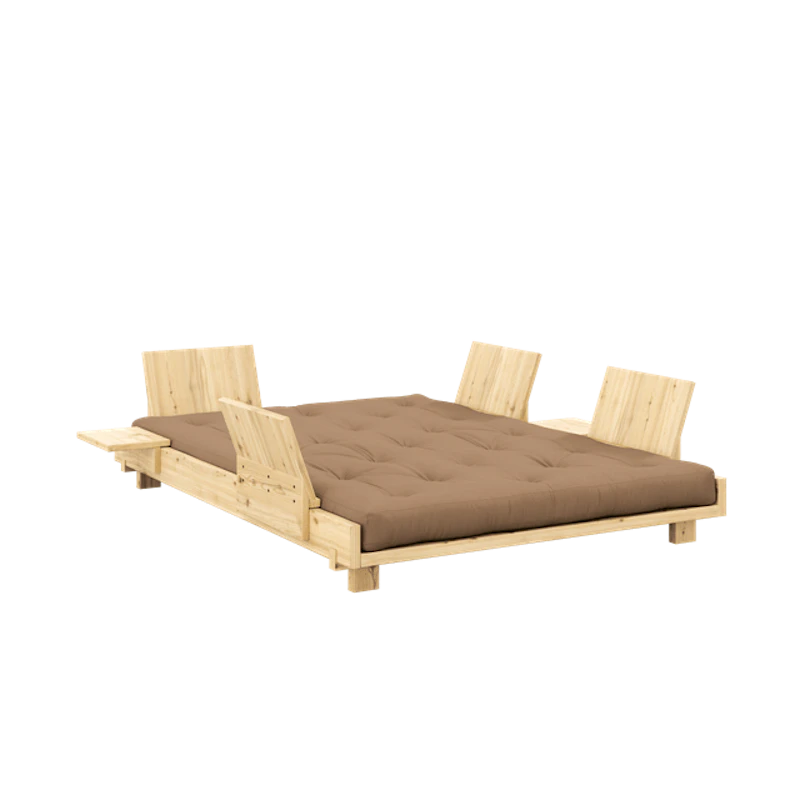 Social Sovesofa Med 4 Ryggstøtter Sidebord og Madrass 140x200 Mokka/Raw