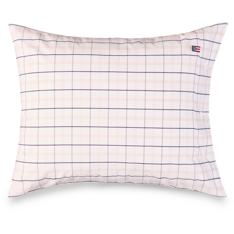 Checked Cotton Poplin Tyynynpäällinen Valkoinen / Beige / Laivastonsininen, 50x60 cm