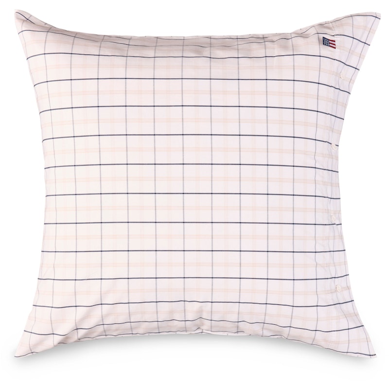 Checked Cotton Poplin Tyynynpäällinen Valkoinen / Beige / Laivastonsininen, 65x65 cm