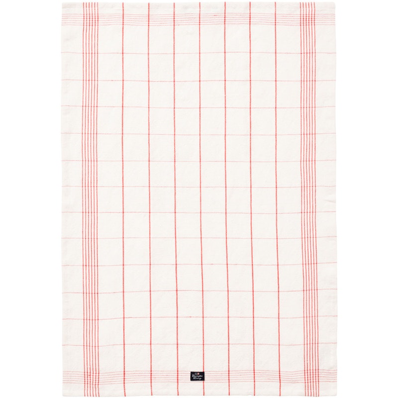 Checked Linen/Cotton Keittiöpyyhe 50x70 cm, Valkoinen/Koralli