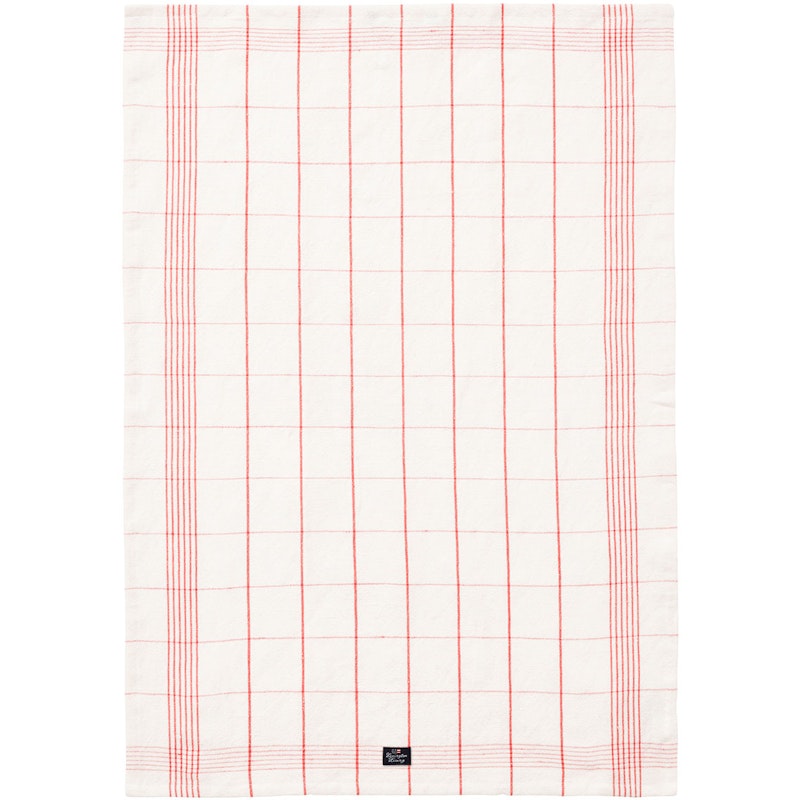 Checked Linen/Cotton Keittiöpyyhe 50x70 cm, Valkoinen/Koralli