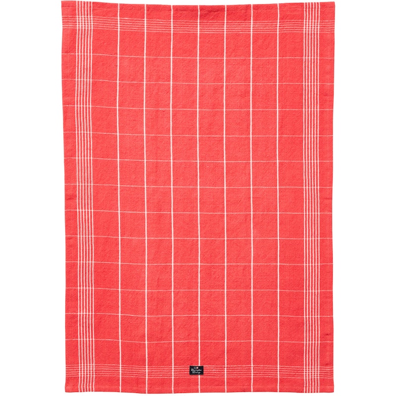 Checked Linen/Cotton Keittiöpyyhe 50x70 cm, Koralli/Valkoinen