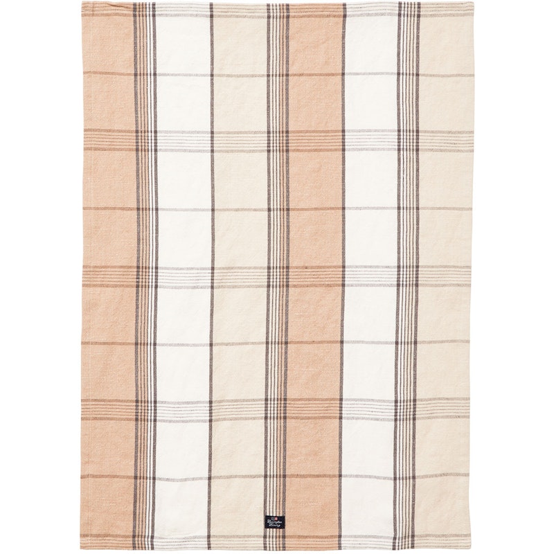 Checked Linen/Cotton Keittiöpyyhe 50x70 cm, Beige/Valkoinen