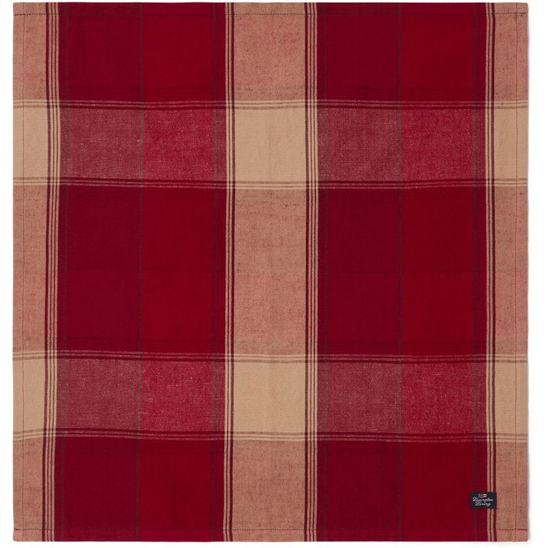 Checked Linen/Cotton Servetti 50x50 cm, Beige / Punainen