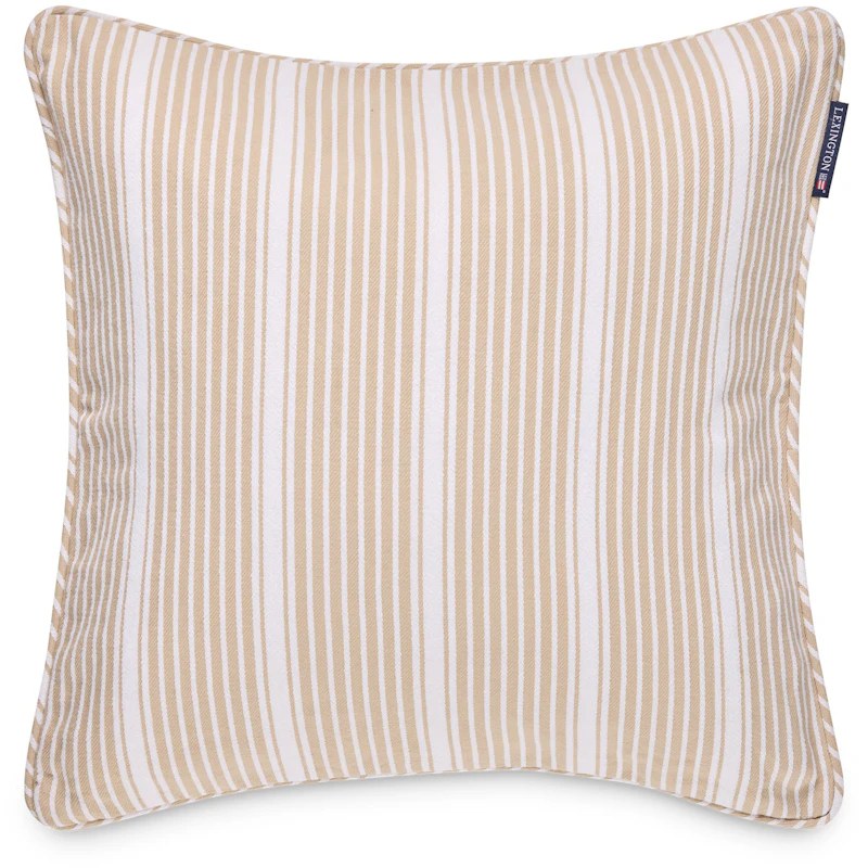 Classic Striped Organic Cotton Twill Tyynynpäällinen 50x50 cm, Valkoinen / Beige