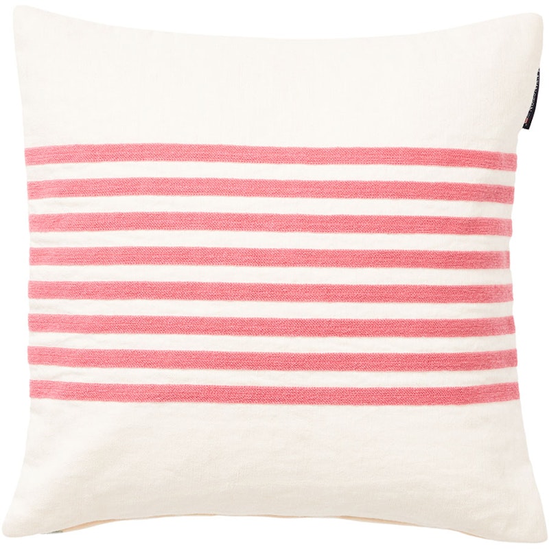 Embroidery Striped Linen/Cotton Tyynynpäällinen 50x50 cm, Pinkki/Luonnonvalkoinen