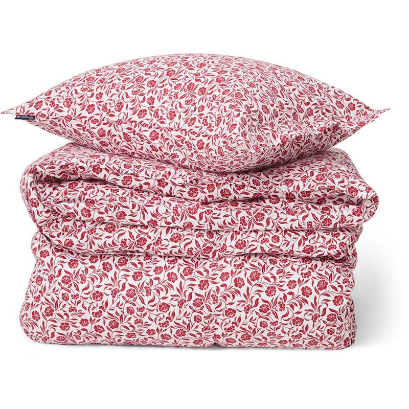 Flower Printed Cotton Sateen Vuodevaatteet Valkoiset / Punaiset, 220x220 cm
