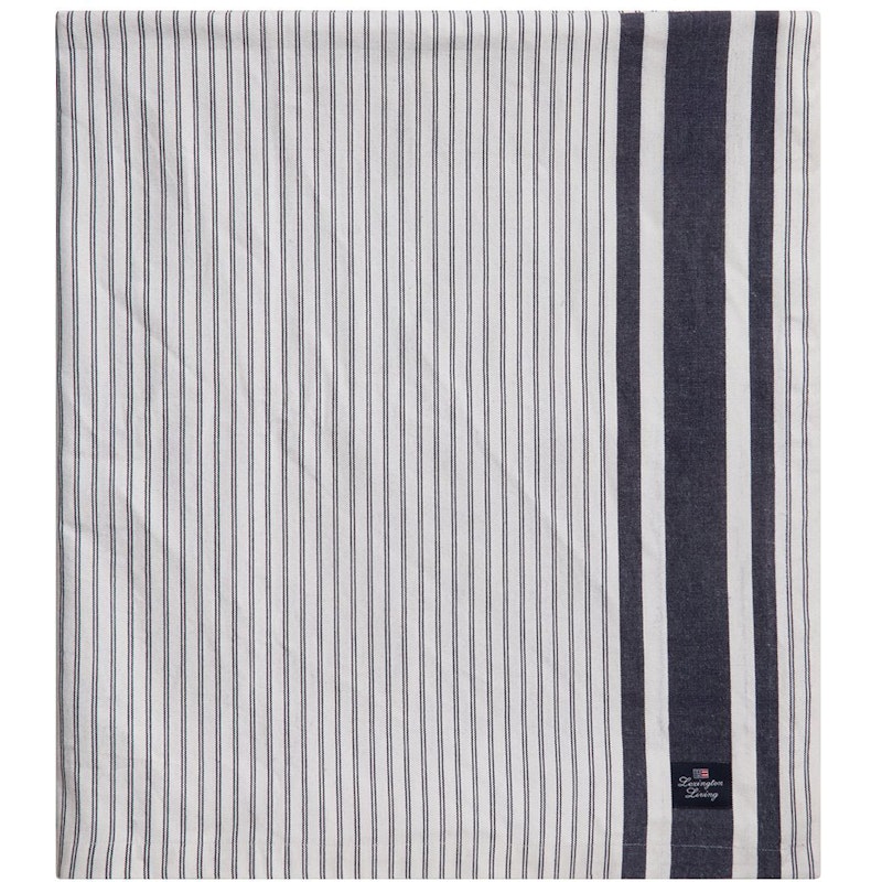Icons Striped Organic Cotton Oxford Pöytäliina 180x180 cm, Valkoinen / Dress Blue