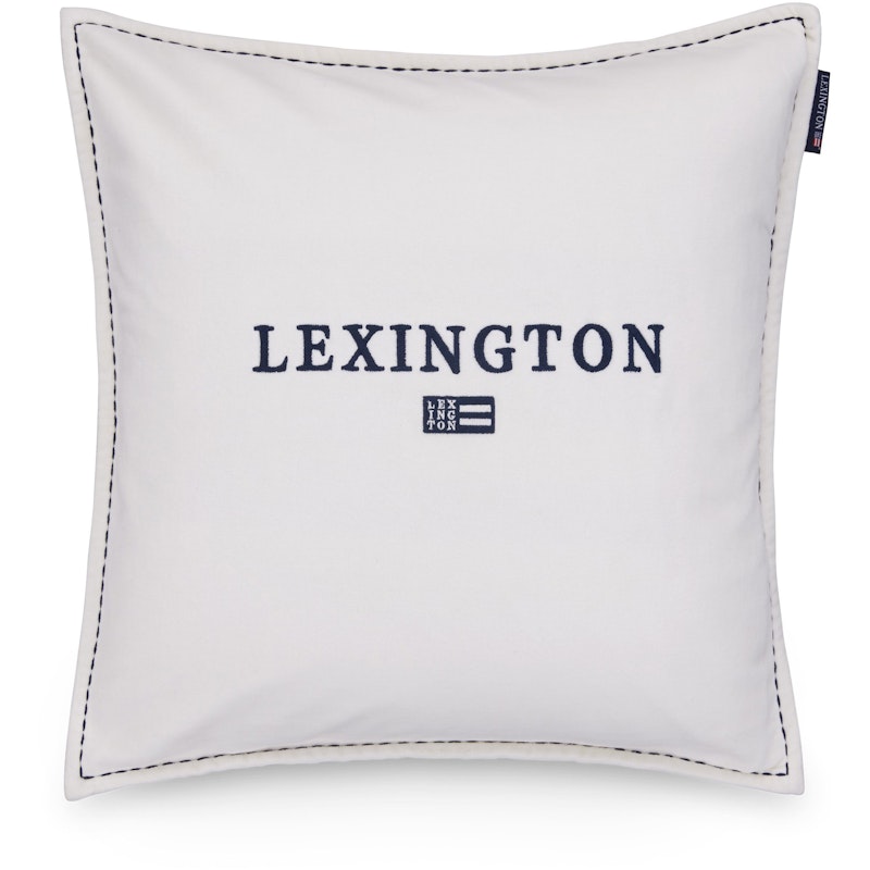 Logo Organic Cotton Velvet Tyynynpäällinen 50x50 cm, Valkoinen / Laivastonsininen
