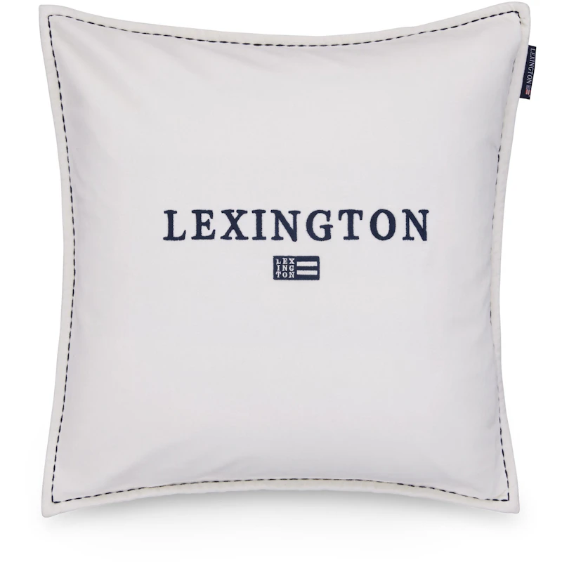 Logo Organic Cotton Velvet Tyynynpäällinen 50x50 cm, Valkoinen / Laivastonsininen