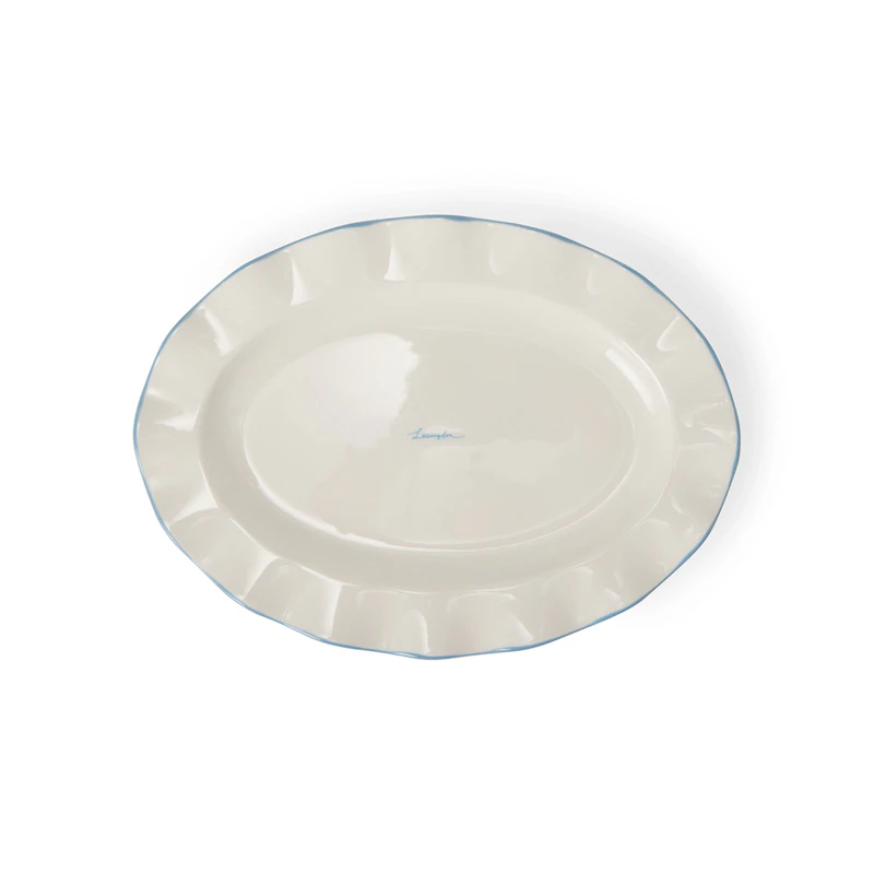 Stoneware Wavy Oval Plate Lautanen Valkoinen Sininen