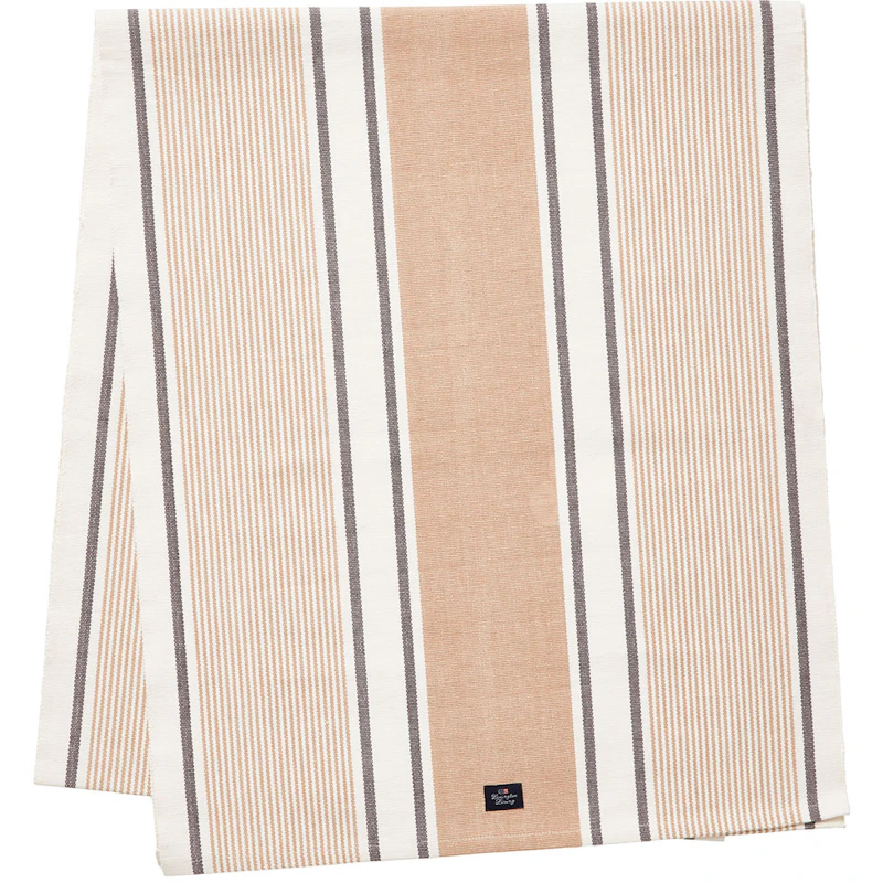 Striped Organic Cotton Rib Kaitaliina Valkoinen/Beige, 50x250 cm