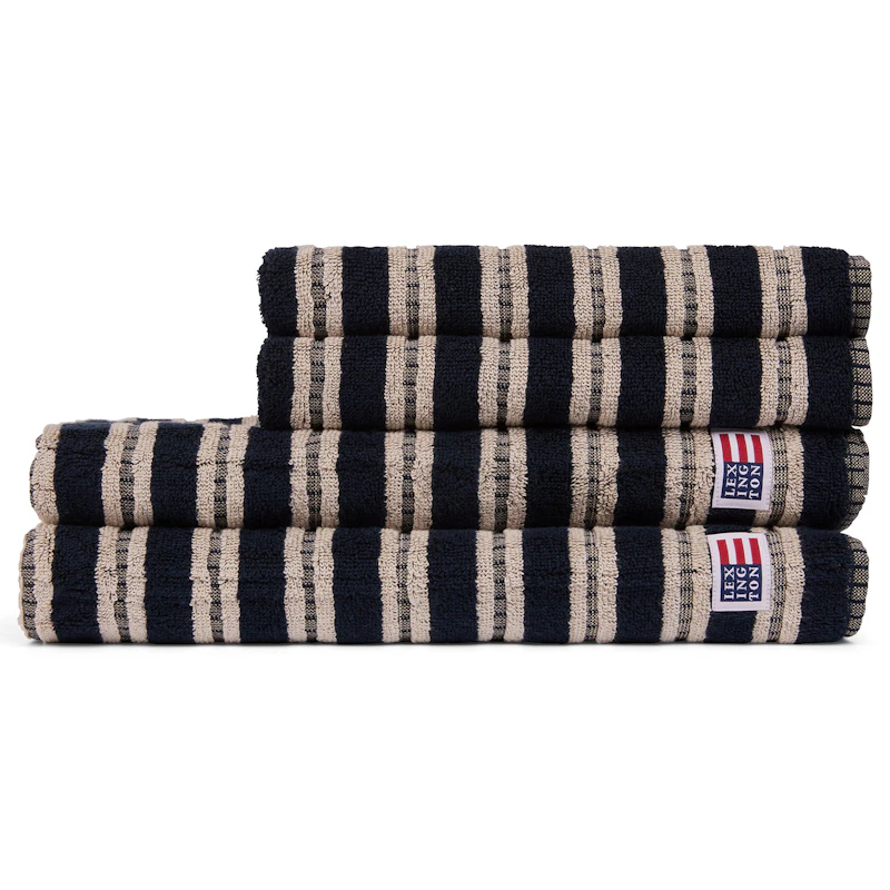 Striped Pyyhe 50x70 cm, Tummansininen/Beige