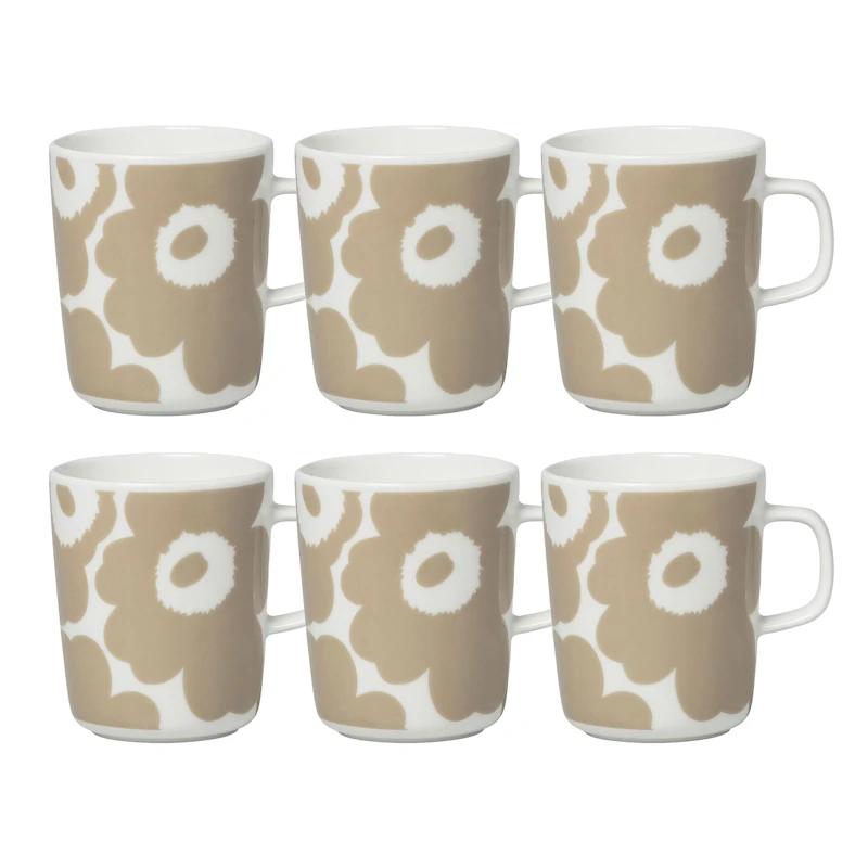 Oiva / Unikko Muki 25 cl 6 kpl:n pakkaus, Beige / Valkoinen
