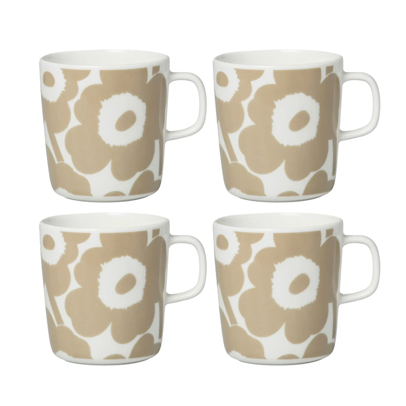 Oiva / Unikko Muki 40 cl 4 kpl:n pakkaus, Beige / Valkoinen