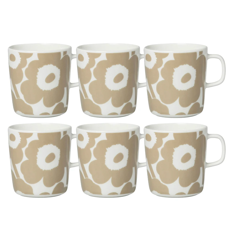 Oiva / Unikko Muki 40 cl 6 kpl:n pakkaus, Beige / Valkoinen