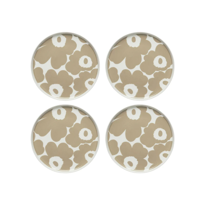 Oiva / Unikko Sivulautanen 20 cm 4 kpl:n pakkaus, Beige / Valkoinen