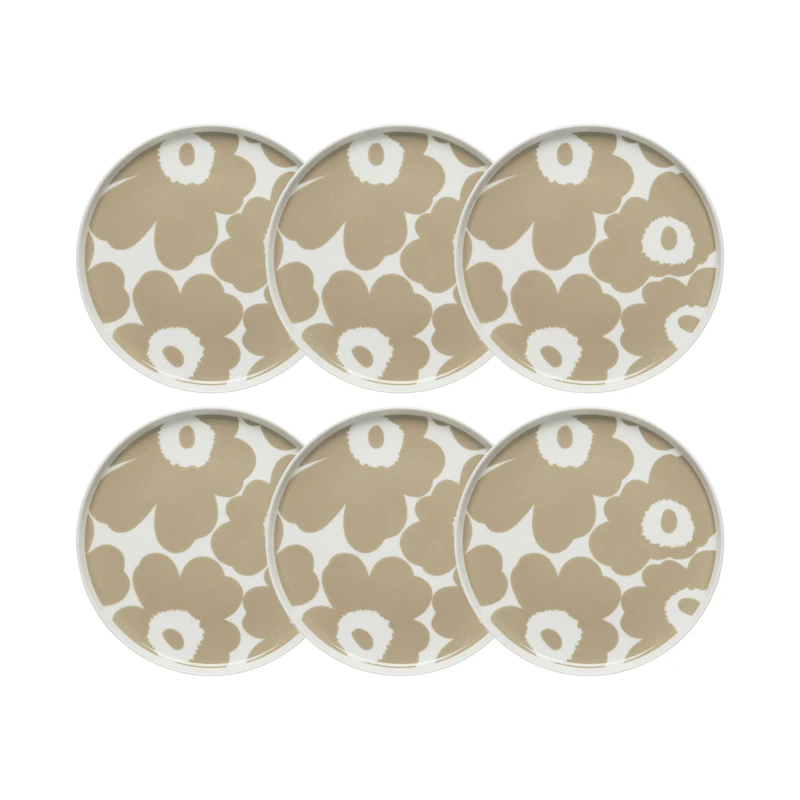 Oiva / Unikko Sivulautanen 20 cm 6 kpl:n pakkaus, Beige / Valkoinen